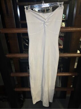 Amazon White Strapless Ruched Maxi Dress